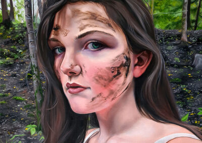portrait girl mud dirt green eyes forest woods striking brunette nordic viking magical realism christina ridgeway art