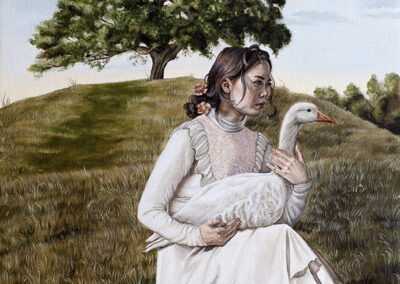 painting girl with goose by hill tree christina ridgeway