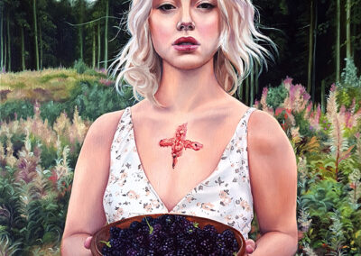 communion magical realism blackberries cross chest portrait figurative art christina ridgeway oil painting