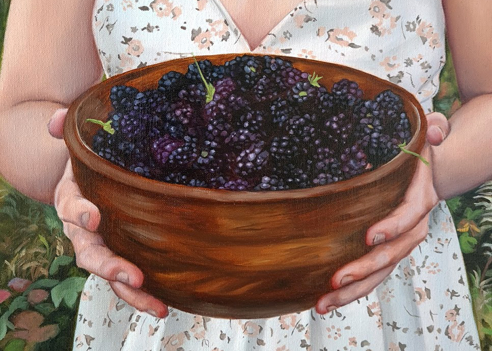 detail blackberry bowl painting communion magical realism oil painting christina ridgeway
