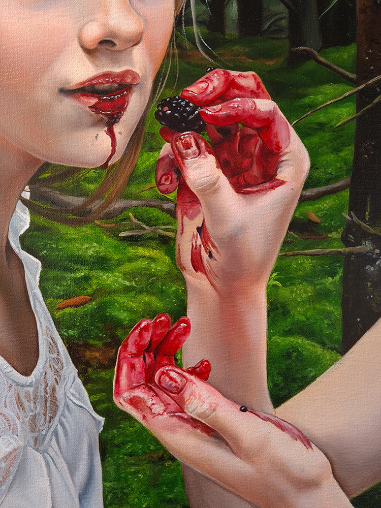 mouth dripping blackberry juice blood imagery forest girls magical realism oil painting christina ridgeway art