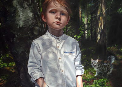 boy oil painting red hair forest light pine trees realism christina ridgeway art