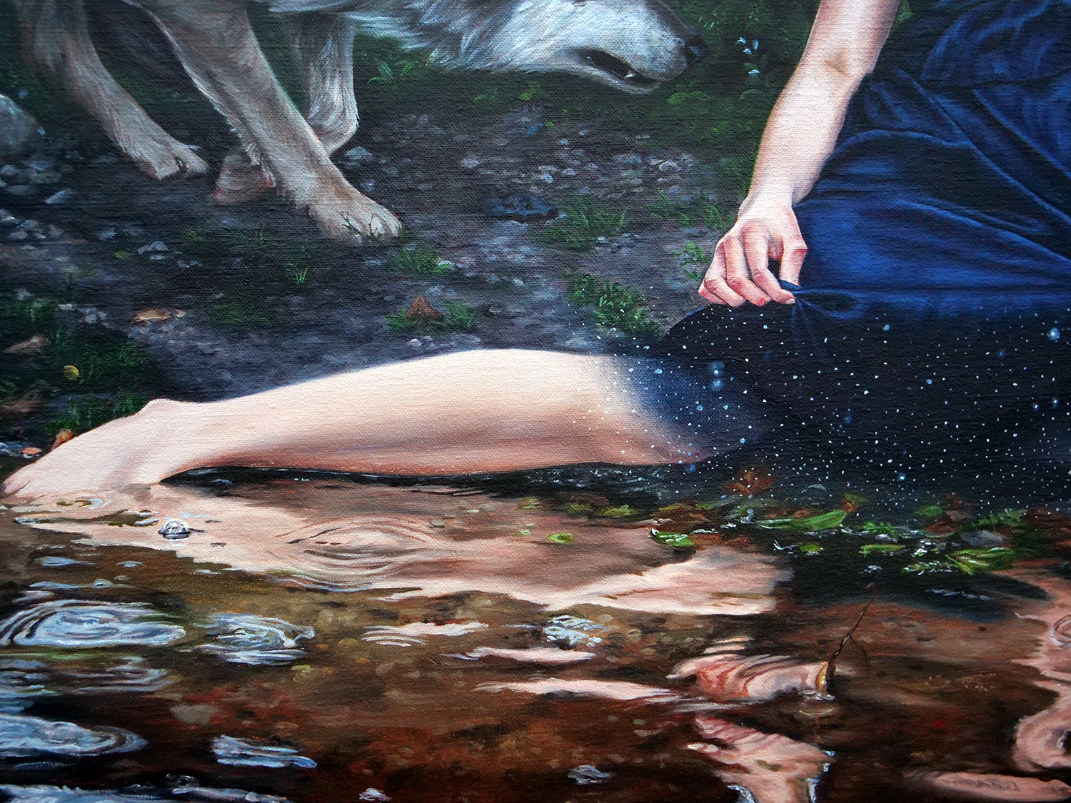 detail of leg reflection in water surrender by christina ridgeway