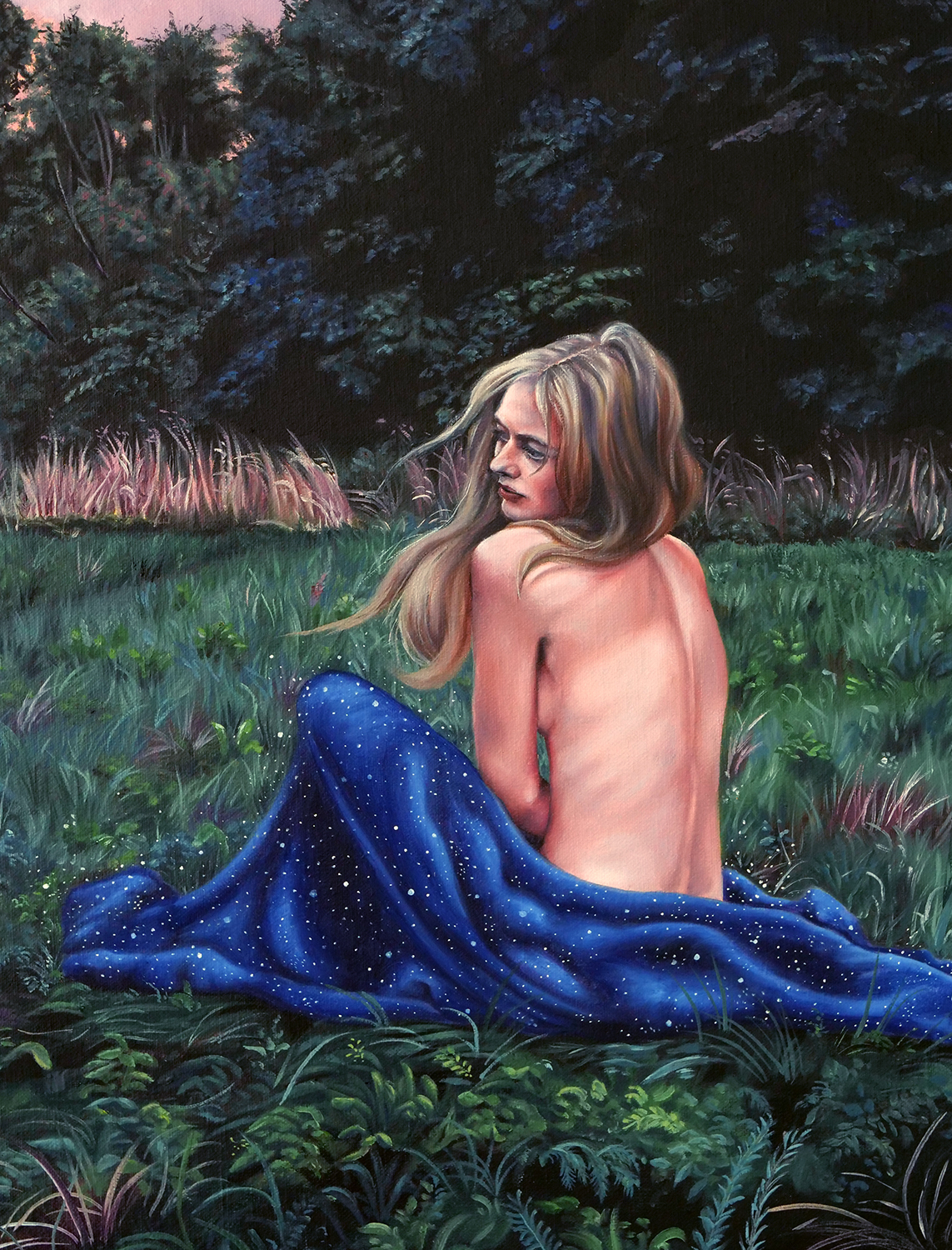 girl sitting with star blanket when i believed in magic christina ridgeway