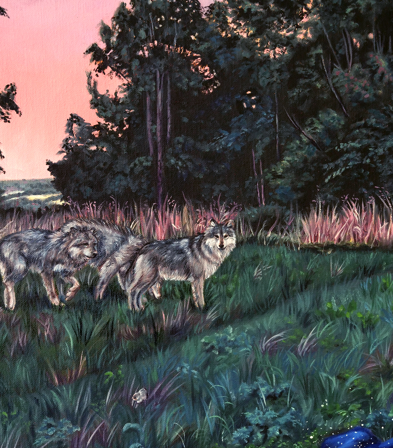 detail of wolves when i believed in magic oil painting