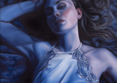 Blue oil study painting by Christina Ridgeway